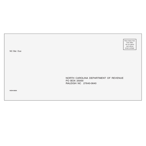NCB410 - North Carolina Balance Due & E-file Envelope