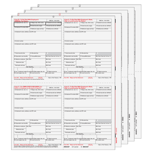 W24UPS805 - 4up Quadrant W-2 Form 8-part Set - (4up Employee Copies)