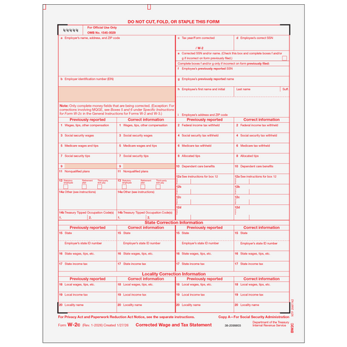 BW2C05 - Form W-2C Corrected Federal IRS, Copy A