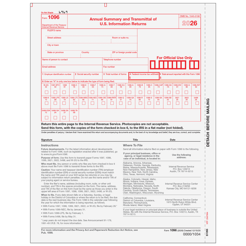 B109605 - Form 1096 Transmittal Summary