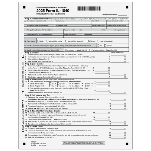 IL1204 - Form IL 1040 Individual Income Tax Return (Page 1 & 2)