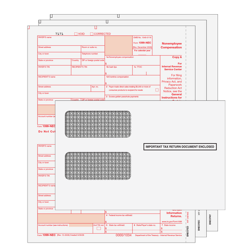 NECS3E - 1099-NEC Preprinted 3-part Kit (with Self Seal Envelopes)