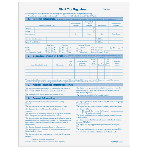 CLTTAXOR10 - Client Tax Organizer Worksheet