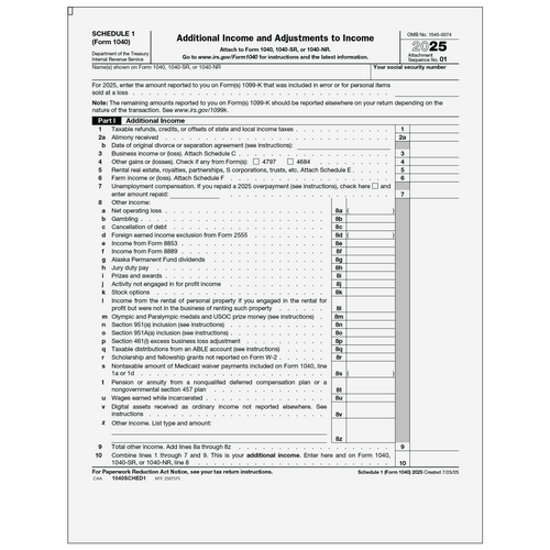 1040SCHED1 - Form 1040 Schedule 1 Additional Income and Adjustments  (Page 1 & 2)