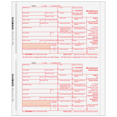 CMIS054 - Form 1099-MISC Miscellaneous Information 4-Part Set (Carbonless)