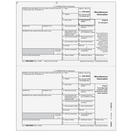 BMISB205 - 1099-MISC Miscellaneous Information - Recipient Copies B/2