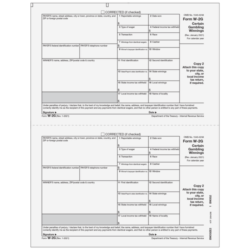 BW2GEE205 - W-2G Certain Gambling Winnings, Winner State, City, Local, Copy 2