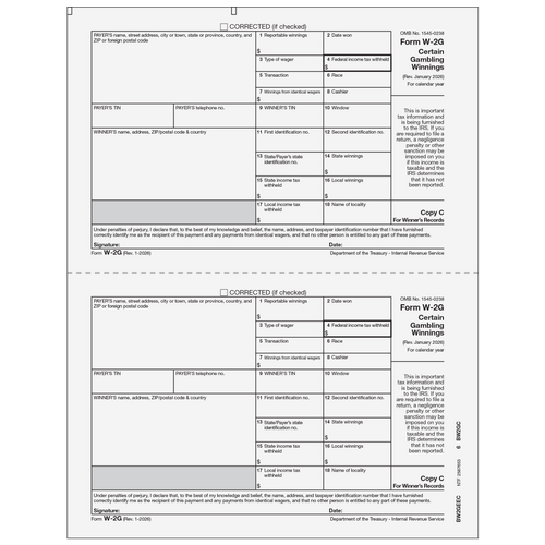 BW2GEEC05 - W-2G Certain Gambling Winnings, Winner Record Copy C