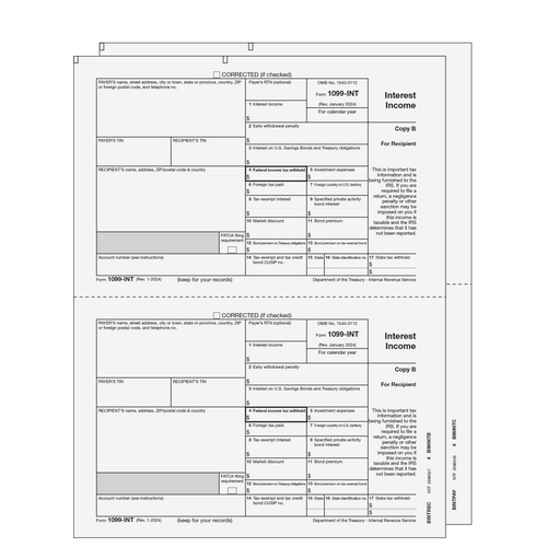 EFINTS205 - 1099-INT Interest Income - 2-Part E-file Set (Preprinted)