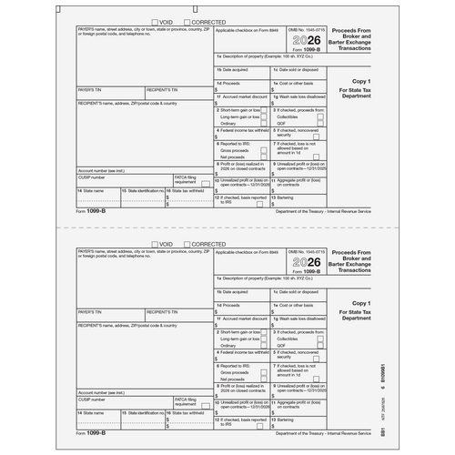 BB105 - Form 1099-B Proceeds from Broker and Barter Exchange Transactions - Copy 1 State