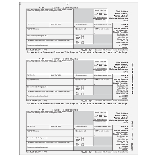 BMSAFED05 - Form 1099-SA Distributions from an HSA, Archer MSA, Or Medicare Advantage MSA  - Copy A Federal