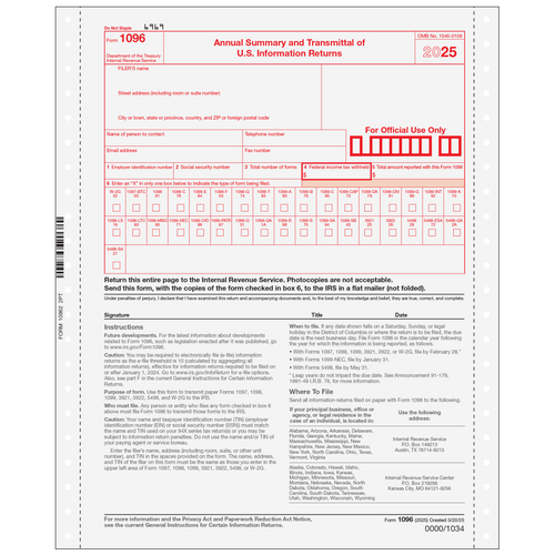 1096052 - Form 1096 Transmittal Summary 2-part (Carbonless) 1096052 - Form 1096 Transmittal Summary 2-part (Carbonless)