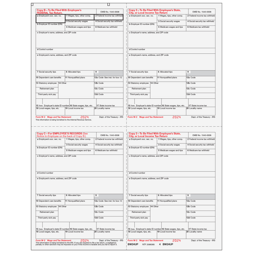 BW24UP05 - Form W-2 4up Quadrant Condensed Copies: B/2/C/2