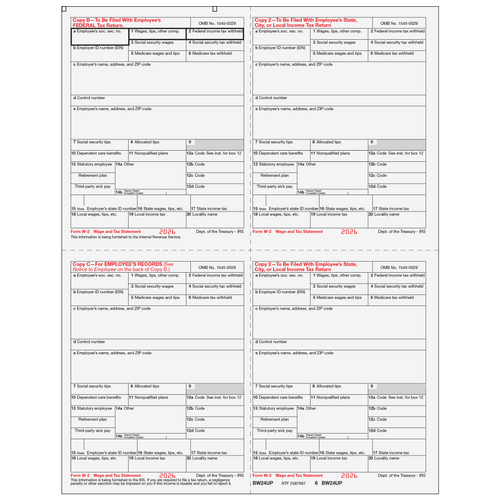 BW24UP05 - Form W-2 4up Quadrant Condensed Copies: B/2/C/2