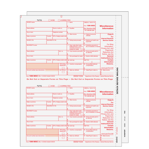 MISCSET305 - 1099-MISC Miscellaneous Information 3-part Set (Blank Copies)