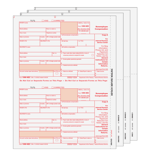 NECS405 - 1099 Non-Employee Compensation - 4-part Set (Preprinted)