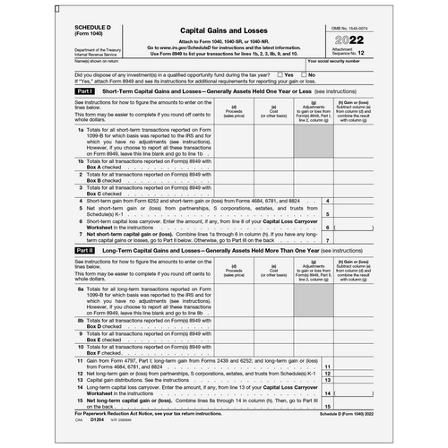 D1204 - Form 1040 Schedule D Capital Gains and Losses