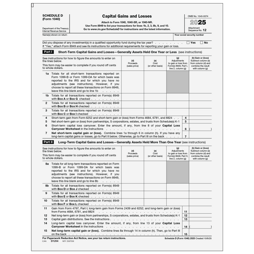 D1204 - Form 1040 Schedule D Capital Gains and Losses