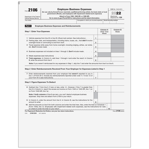 21061204 - Form 2106 Employee Business Expenses (Page 1 & 2)