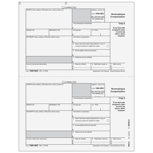 BNEC205 - 1099-NEC Non Employee Compensation - Recipient State Copy 2