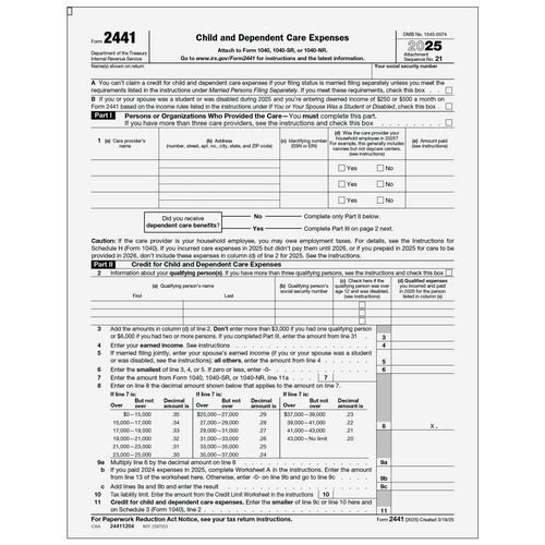 24411204 - Form 2441 Child and Dependent Care Expenses (Page 1 & 2)