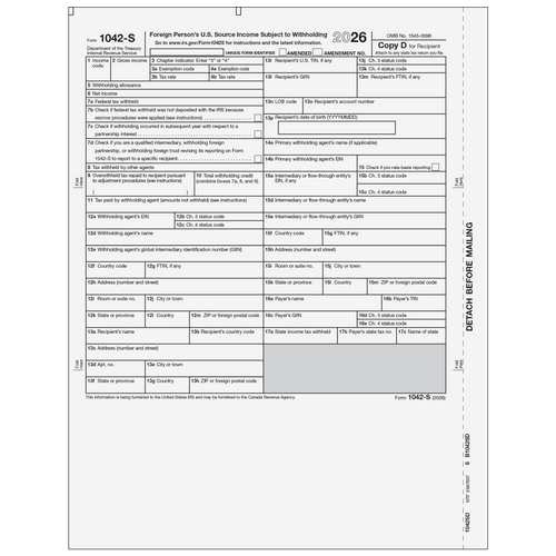 1042SD05 - Form 1042-S Foreign Person's U.S. Source Income - Recipient State Copy D