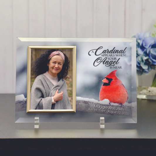 Cardinal Glass Frame Personalized with Name and Dates
