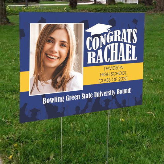 Congrats Grad Yard Sign has name, picture and school information.