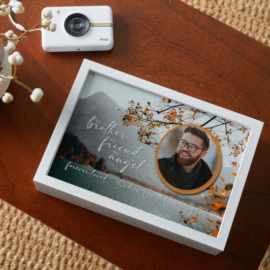 Personalized white memorial keepsake box with brother's picture