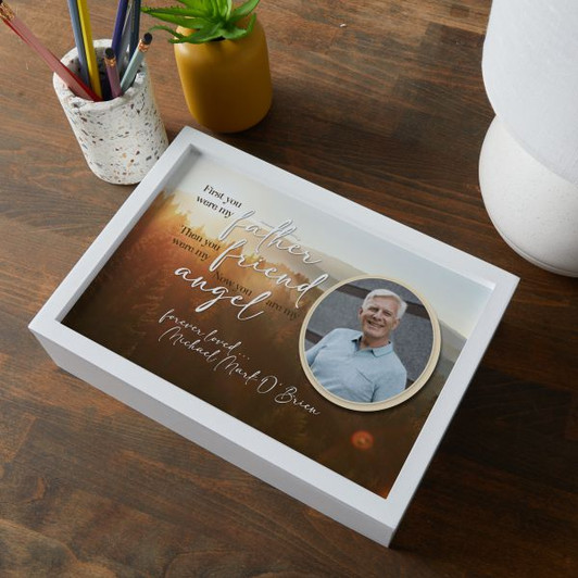 Personalized white memorial keepsake box with dad's picture