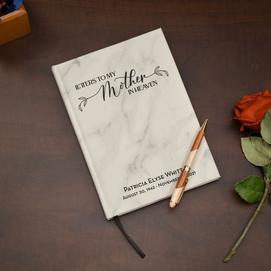 White Marble leatherette journal with mom's name and dates