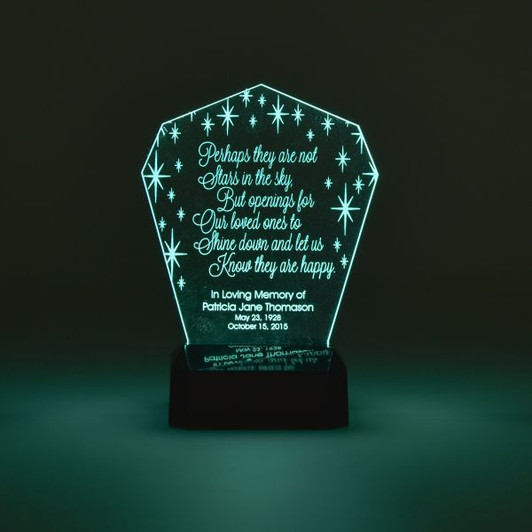 Stars in the Sky Personalized Memorial LED sign shown in teal light