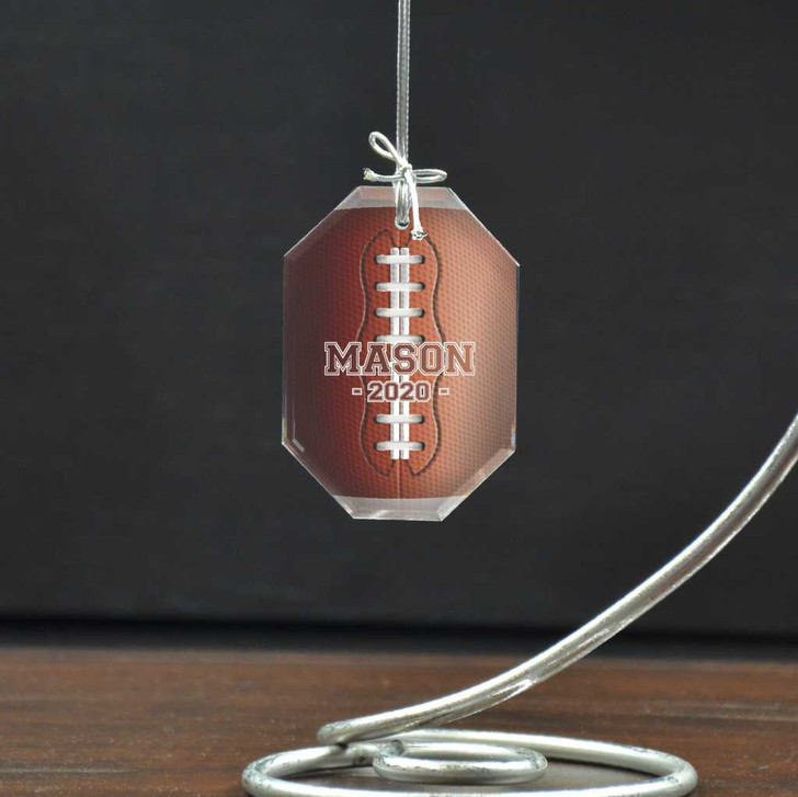 Give your favorite football player a personalized ornament printed with a football and personalized with their name