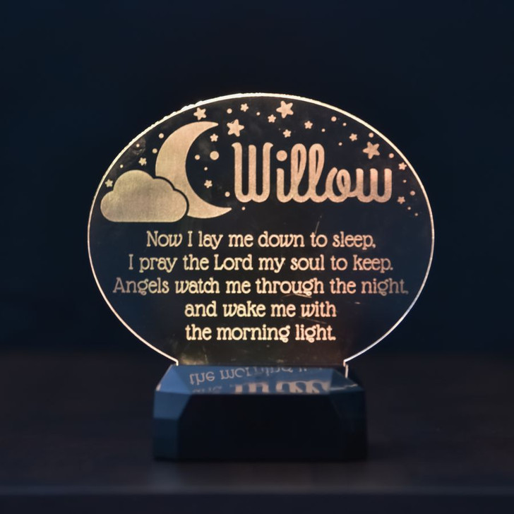 Child's Prayer Personalized LED Sign shown in orange light