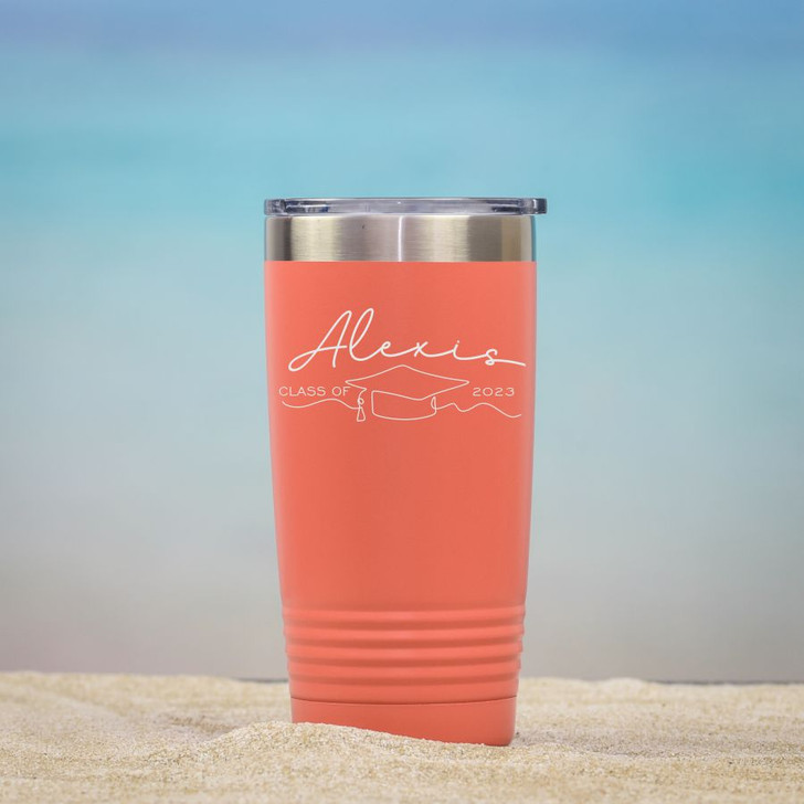 Graduate Personalized Travel Mug in coral