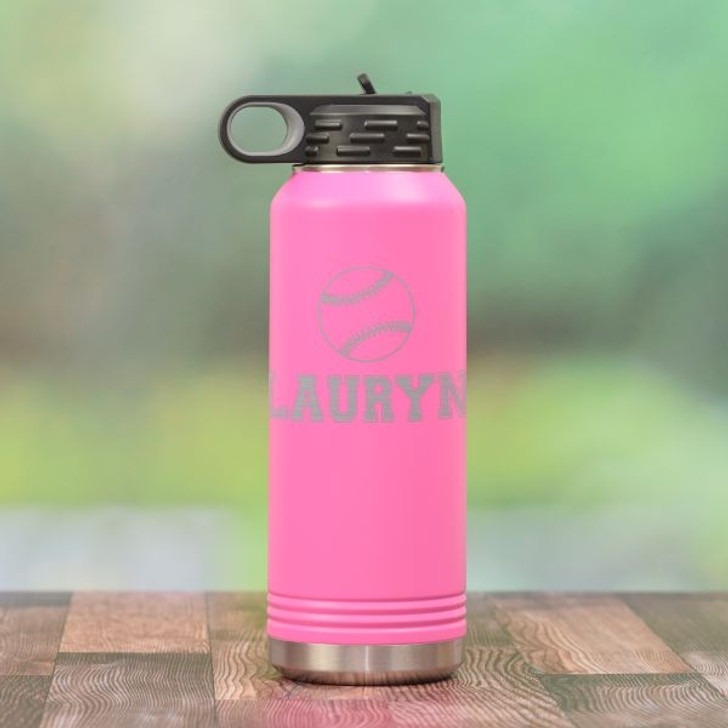 Pink Personalized Pink Softball Water Bottle