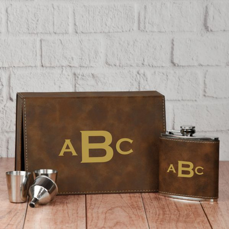 Monogram Flask Set in Brown