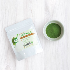 Organic Culinary Matcha 50g bag with bowl of matcha