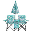Portable Outdoor 2-Seat Folding Chair with Removable Sun Umbrella Pineapple