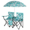 Portable Outdoor 2-Seat Folding Chair with Removable Sun Umbrella Pineapple