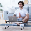 Foldable Laptop Table Portable Lap Desk Bed Table Tray Laptop Stand with Cup Holder & Tablet Slot & Lifting Handle for Working Writing Drawing & Eating