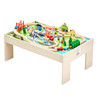 Train Table 84 Pieces Wooden Kids Activity Table with Collapsible Storage Bin