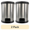 (2 pack) Bathroom Trash Can, 1.5 Gallon, Plastic Round Step Garbage Bin, Silver
