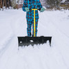Heavy Duty Steel Snow Shovel with Wheels Adjustable Handle High Capacity Snow Pusher with Anti-Scratch Plate for Driveway & Sidewalk