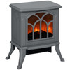 HOMCOM Electric Fireplace Heater, Freestanding Fireplace Stove with Realistic Logs and Flame Effect, 750W/1500W, Gray