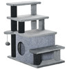 PawHut Adjustable Height 3 Step/4 Step Cat Stairs with Cat Scratching Post, Cat Condo, Toy Ball, for Bed, Sofa, Couch, Gray