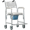 HOMCOM 3-in-1 Shower Wheelchair, Transport Beside Commode Chair, Waterproof & Padded, 330 lbs Support, Commode Design, Gray