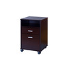 Home office desk with modesty panel and detached file cabinet on locking wheels with two drawers file drawer cubby shelf metal bar handle Red Cocoa color
