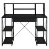 Black Office Desk with Open Shelves and Hutch