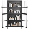 Premium Black Metal Storage Cabinet with Tempered Glass Doors, Adjustable Shelves, Anti-Tipping Device, Magnetic Silent Closure, and Adjustable Feet for Home and Office Use